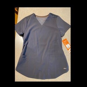Motion by Barco Pewter scrub top, size XS.